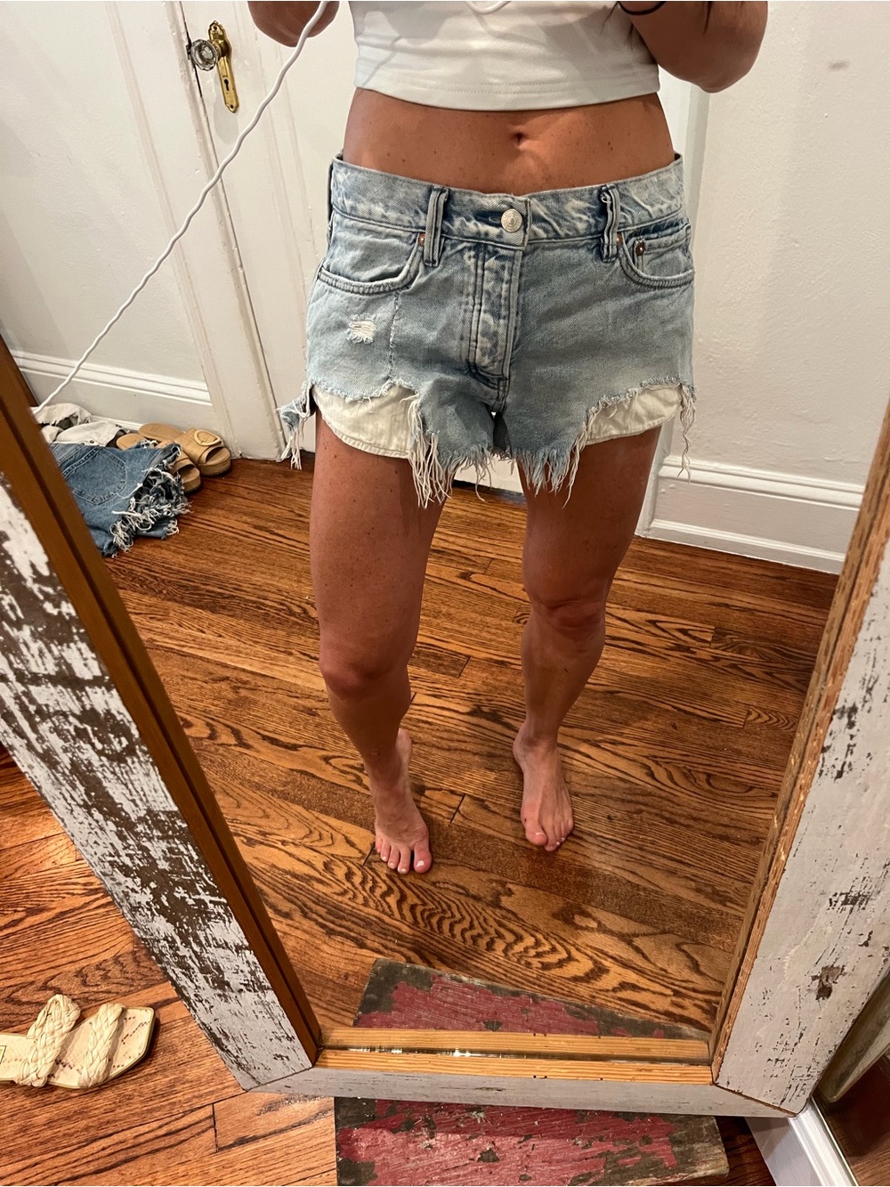Free People Distressed Frayed Hem Denim Shorts